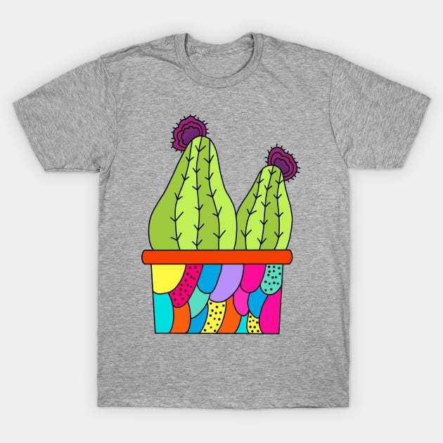 Cute Cactus Design #127: Cute Cacti In A Funky Patterned Pot T-Shirt by DreamCactus